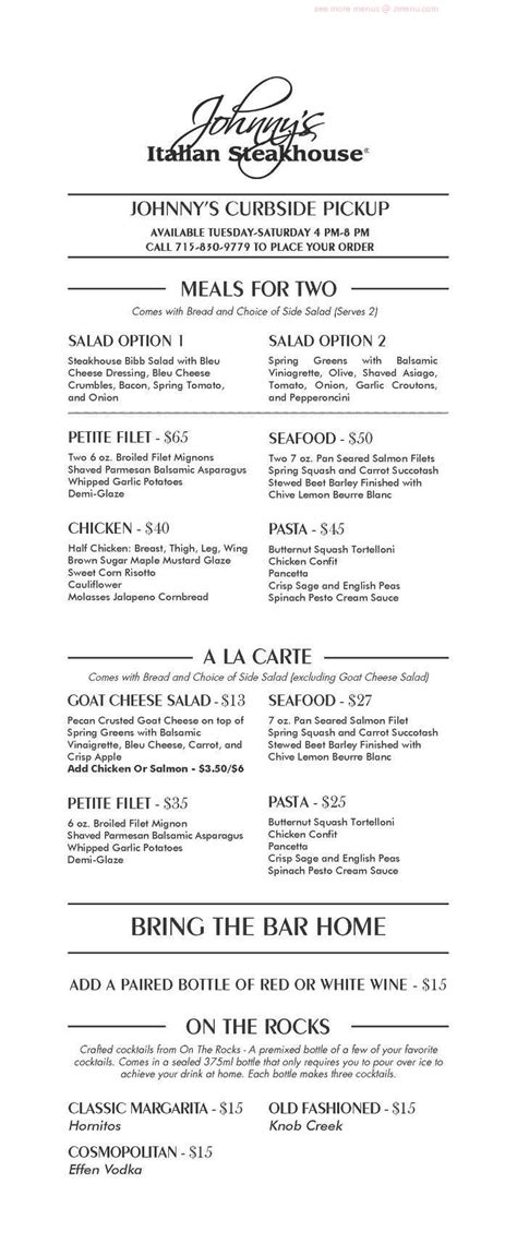 johnny's italian steakhouse menu.